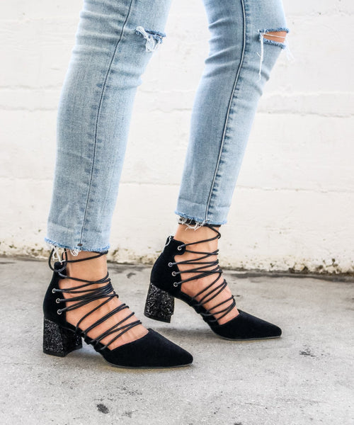 Palm Velvet Glitter Heel <br> Ships June 20, 2017 - Mi.iM